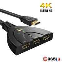 Switch HDMI 4K 3 Entrée vers 1 Sorties Commutateur HDMI hub Supporte PC PS5 DVD
