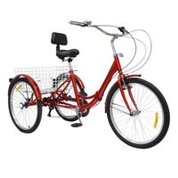 Tricycle pliant - OUKANING - 24 pouces 7 vitesses - rouge - convient aux adultes