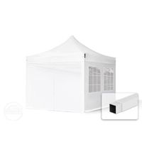 Tente pliante TOOLPORT 3x3 m - Acier, PES 300g/m², blanc, 4 côtés avec fenêtres