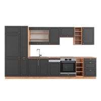 Cuisine Intégrée Fame-Line Vicco – Style Rustique – 300cm – Chêne Anthracite/or