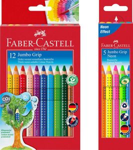 CRAYON DE COULEUR Multicolore 110912 Jumbo Grip Lot de 12 crayons de couleur avec étui en carton et étui de 5 crayons Jumbo Grip Couleurs fluo