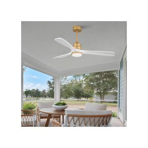 CREATE / WINDFLAT/Ventilateur de plafond avec lumière, Wifi et télécommande, or / 40W, Silencieux, 132 cm, 6 vitesses, minuterie 1 à 4h, été-hiver, double hauteur, moteur DC