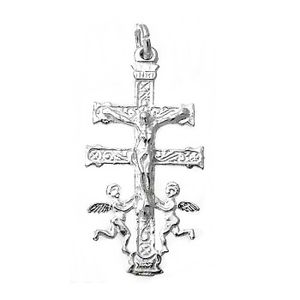 Croix pendentif Loi sur 17mm dargent 925m Caravaca Vierge derri/ère AC0049