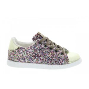 BASKET Baskets - VICTORIA - Deportivo - Enfant - Cuir - Lacets - Paillettes - Multicolore