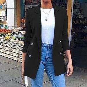 Blazer Femme Grandes Tailles Surdimensionné Noir - Manches 3/4, Col Châle - Pour Bureau, Sortie, élégant