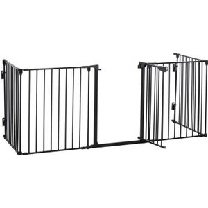 BARRIÈRE SÉCURITÉ CHIEN PawHut Barrière de sécurité parc enclos chien modulable pliable porte intégrée 300L max. x 76H cm métal PP noir