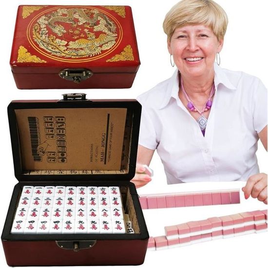Jeu De Mahjong Voyage – 144 Cartes + 2 Dés – Version Carte Compacte, Silencieuse – Idéal Pour Famille, Camping, Pique-nique – Motifs Traditionnels Chinois