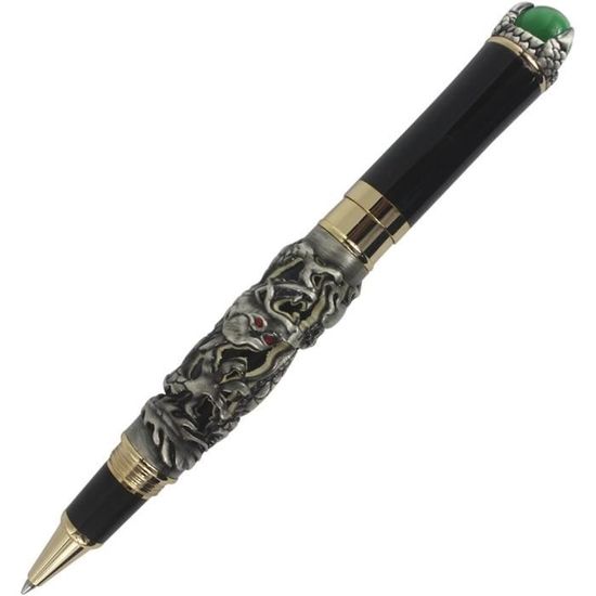 Stylo Plume Jinhao Dragon Argenté Et Noir - Plume Iridium 18K, Avec écrin Et Recharge