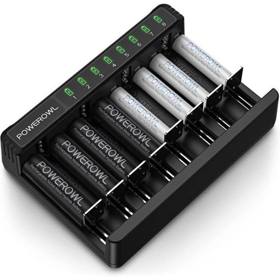 8 Slots Chargeurs de Piles Rechargeable Chargeur Piles pour Ni-MH Ni-CD AA  AAA C D Charge (Charger+4AA+4AAA) [69]