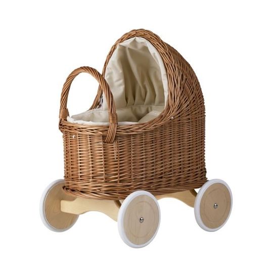 Poussette Victorienne En Osier Avec Poupée Bébé Réaliste – Parfait état – Reproduction Sous Licence