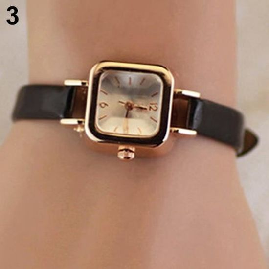 Bracelet en similicuir pour femme, cadran carré, montre-bracelet analogique à quartz, cadeau, noir