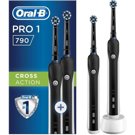 Brosse à dents électrique ORAL-B Pro 1 790 Duopack - 2 Manches capteur de pression et 2 brossettes - Noir