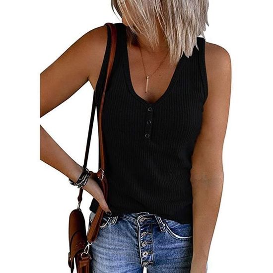 Tunique été Femme Sans Manches – Débardeur Boutonné Ample En Coton/polyester – Coupe Confortable Pour Toutes Les Occasions