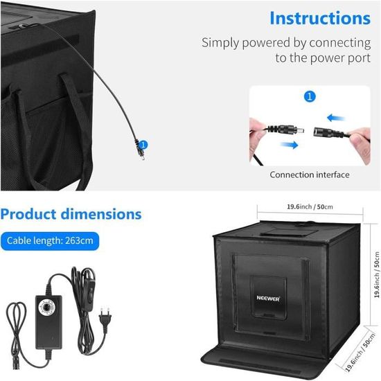 NEEWER 50W Mini Studio Photo Améliorée, 24x24 Pliable Portable, 4 Fonds, 5600K 160 LED 5200lx/0,5m, Tente de Prise de Vue pour Cabine à Intensité Variable Light Box pour Bijoux Électroniques, LP60 NEEWER 50W Mini Studio Photo Améliorée, 24x24 Pliable Portable, 4 Fonds, 5600K 160 LED 5200lx/0,5m, Tente de Prise de Vue pour Cabine à Intensité Variable Light Box pour Bijoux Électroniques, LP60