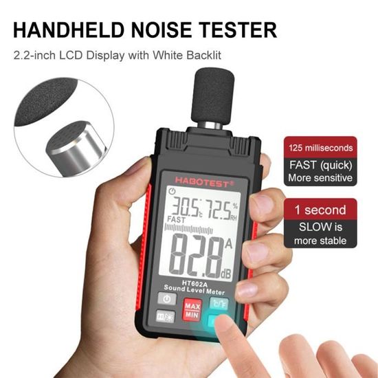 Sonomètre, Decibel Meter Lecteur de niveau sonore 30-130 db (a) Test du moniteur de décibels de bruit de bruit numérique, Décibel mètre