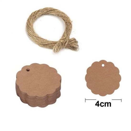 SJBAUTYO 100 Étiquettes Cadeaux Papier Kraft 7x4cm Avec Ficelle Jute - Etiquettes Mariage Noël Anniversaire
