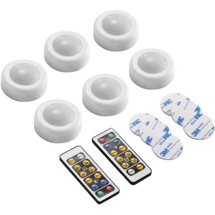 Lot De 6 Éclairages LED Armoire Briloner Avec Télécommande - Intensité Variable, Minuterie, Adhésifs 3M - Blanc