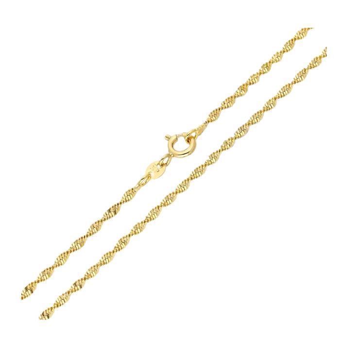 Chaîne de Cou - Femme/Enfant - Maille Torsadée - 45 cm - 2 mm - Plaqué Or Jaune 750/1000 - 3 Microns