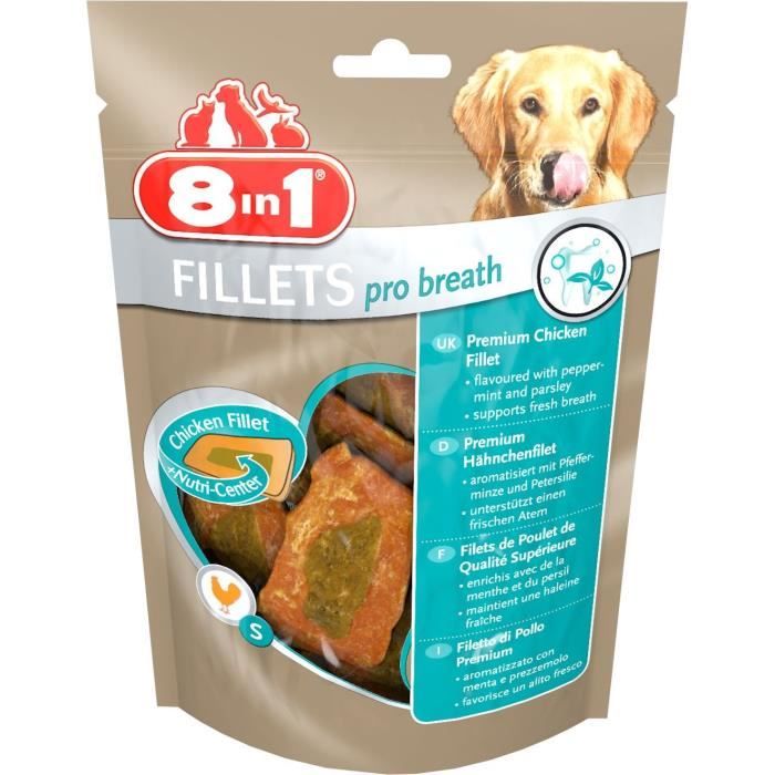 8in1 Filets de poulet séchés Pro Breath enrichis en menthe et persil - Taille S - Pour Chien