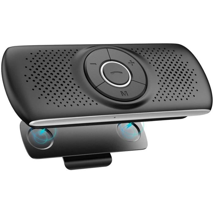 Kit Mains Libres Voiture Haut-Parleur Bluetooth 5.0 avec Clip Micro Intégré, Reconnexion Automatique, iOS Siri&Assistant Google