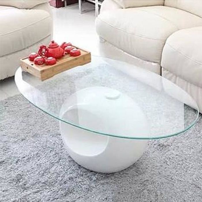 Table basse design blanche en verre MAXUS