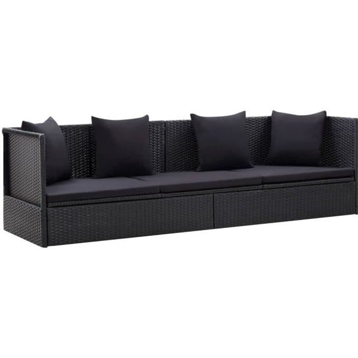 INGSHOP© Canapé d'extérieur et coussin et oreiller Résine tressée Noir 200 x 60 x 58 cm
