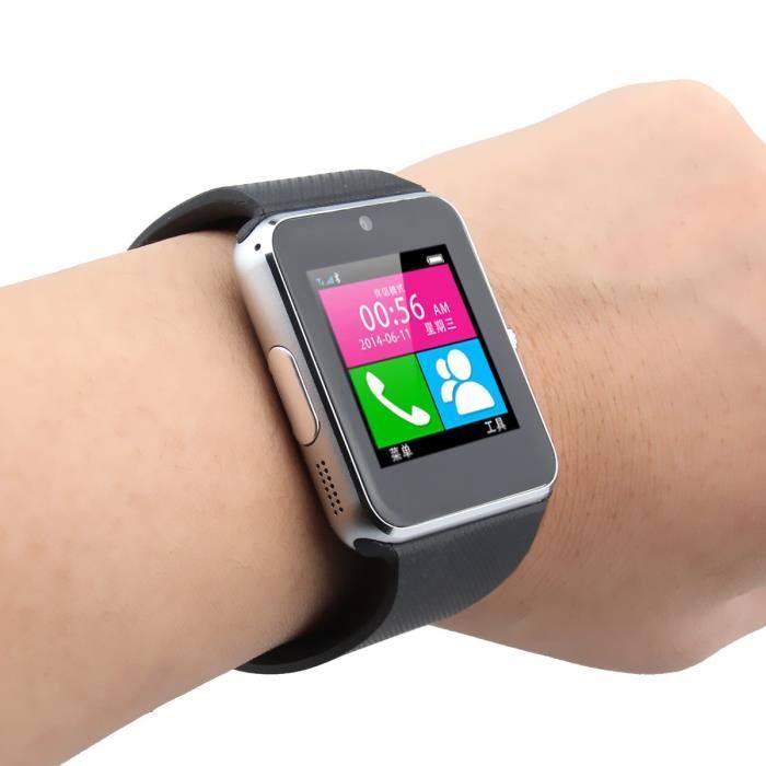 Montre intelligente GT08 Bluetooth Mettable Pédomètre Sport Watch écran LCD HD de 1,54 pouces Soutien Carte SIM TF -argent