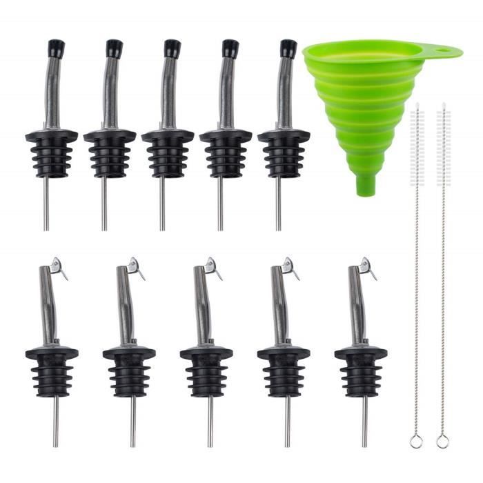 Senhai Lot de 10 bouchons verseurs en acier inoxydable pour bouteilles de vin, liqueur, huile d'olive, vinaigre, boissons liquide