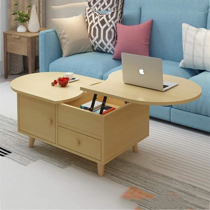 TABLE BASSE SALON Table Basse Moderne Multifonction pour Le Salon des Petits Appartements, Table Basse Ovale en Bois avec tiroir 194