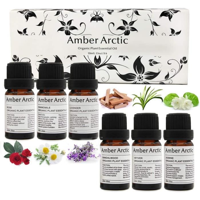 Rose, Santal, Jasmin, Camomille, Vétiver, Lavande Top 6 Ensemble d’huile essentielle, pour diffuseur, massage, SPA (10ML)
