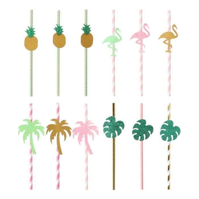 24 pièces pailles à boire sur le thème d'Hawaï en papier décors de fête pour la PAILLE NON JETABLE