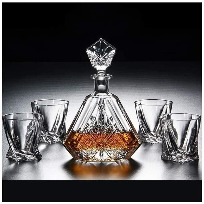 Carafe à whisky Carafe à vin Ensemble de carafes à whisky 5 pièces Carafe à whisky en verre cristal sans plomb 650 ml avec couvercle