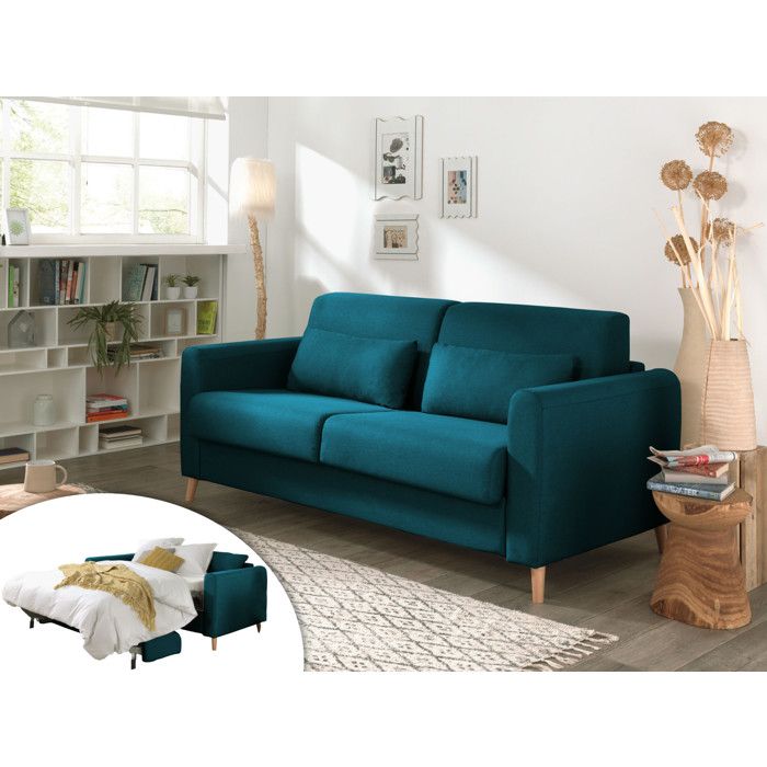 Timo - Canapé 3 places convertible - ouverture express - couchage quotidien - Scandinave Couleur - Bleu canard