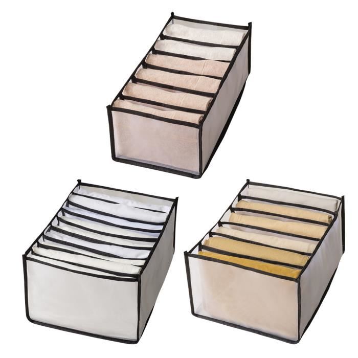 DAMILY® 3pcs Boîte de rangement pour sous-vêtements boîte de filet de rangement en tissu de type tiroir noir