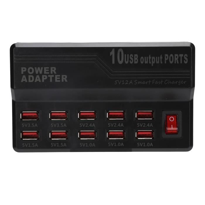 EJ.life station de charge USB Chargeur intelligent USB 10 ports 12A Station de charge rapide Power Hub Strip Plug Dock Block