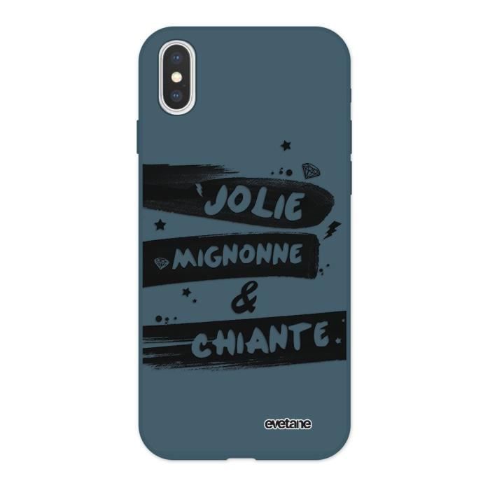 Coque pour iPhone X/ Xs Silicone Liquide Douce bleu nuit Jolie Mignonne et chiante Ecriture Tendance et Design Evetane