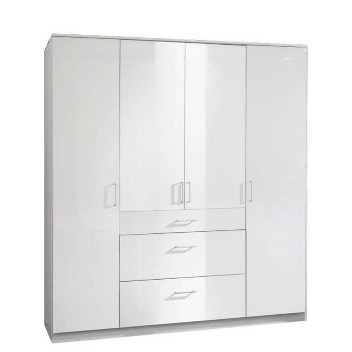 Armoire COOPER 4 portes 3 tiroirs largeur 179 laqué blanc / blanc blanc Bois Inside75