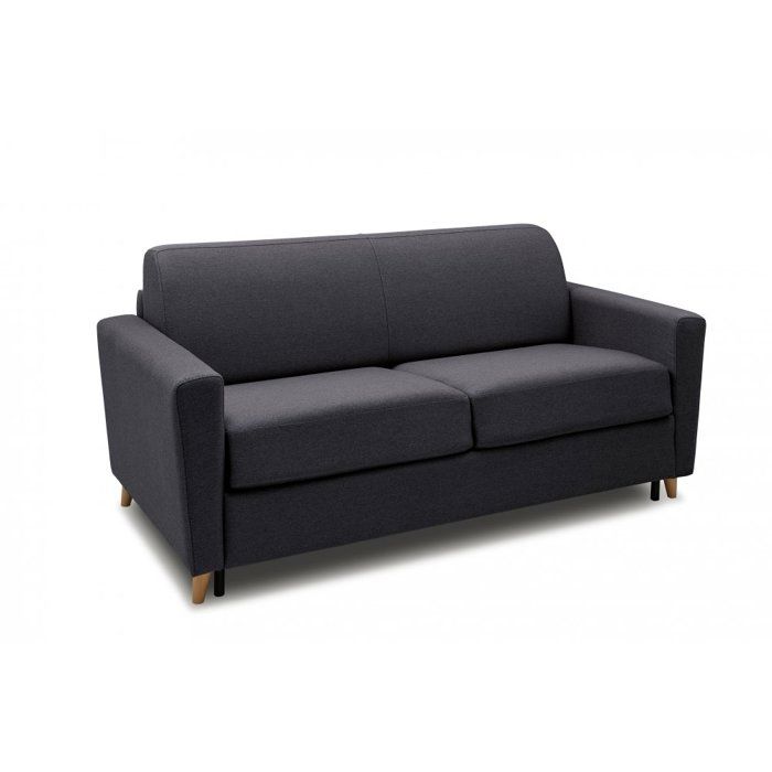 Canapé VIRGOLA convertible express matelas 16 cm sommier lattes 120 cm tissu tweed gris anthracite gris Inside75