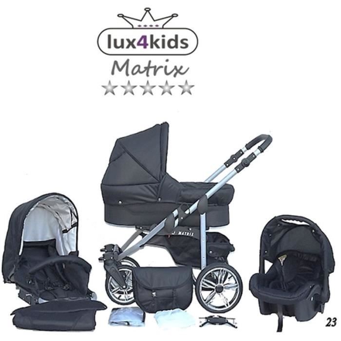 Matrix 2 Poussette Combinée 3en1 Set été Roues pivotantes Nacelle Siège Auto Poussette Canne 23 noir & noir