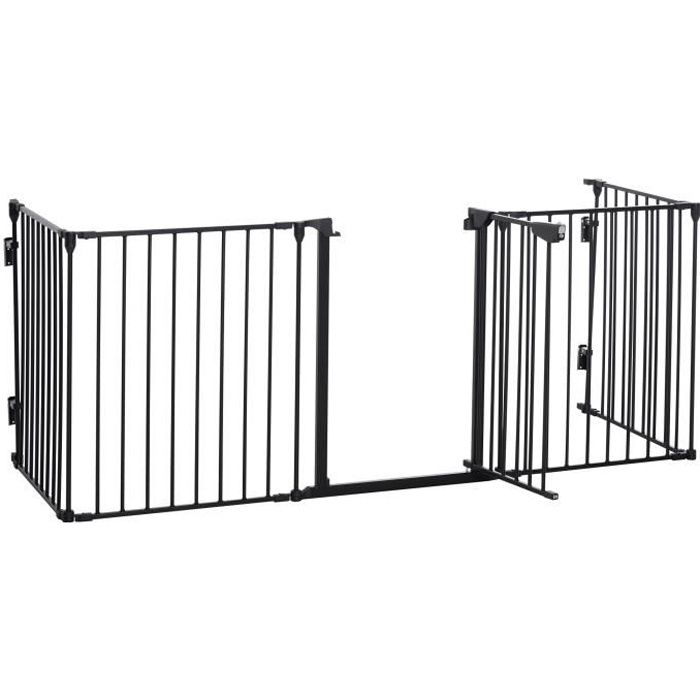 Barrière de sécurité parc enclos chien modulable pliable porte intégrée 300L max. x 76H cm métal PP noir