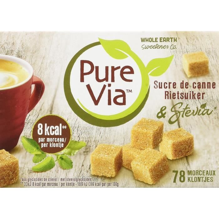 Pure Via Mélange Stévia & Sucre de Canne - Boîte de 78 Morceaux Sucre 156 g - Lot de 2