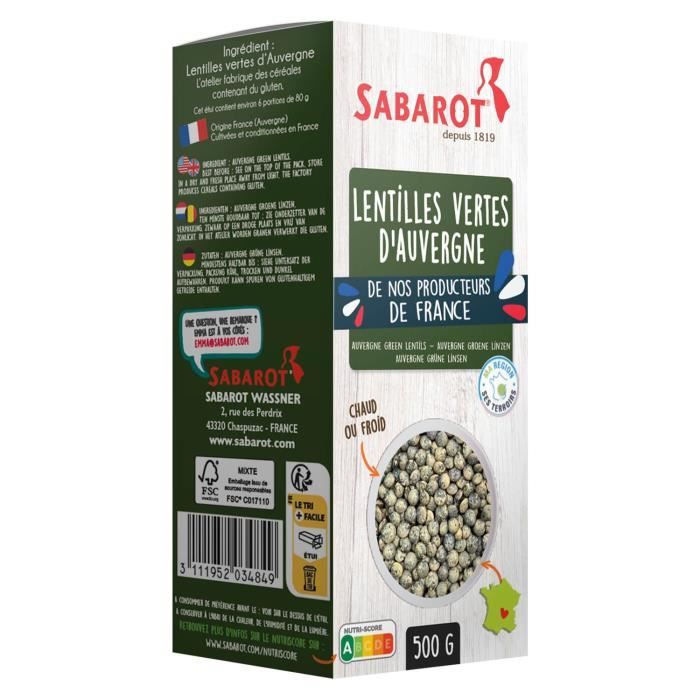 Lentilles vertes d'Auvergne étui 500g Sabarot