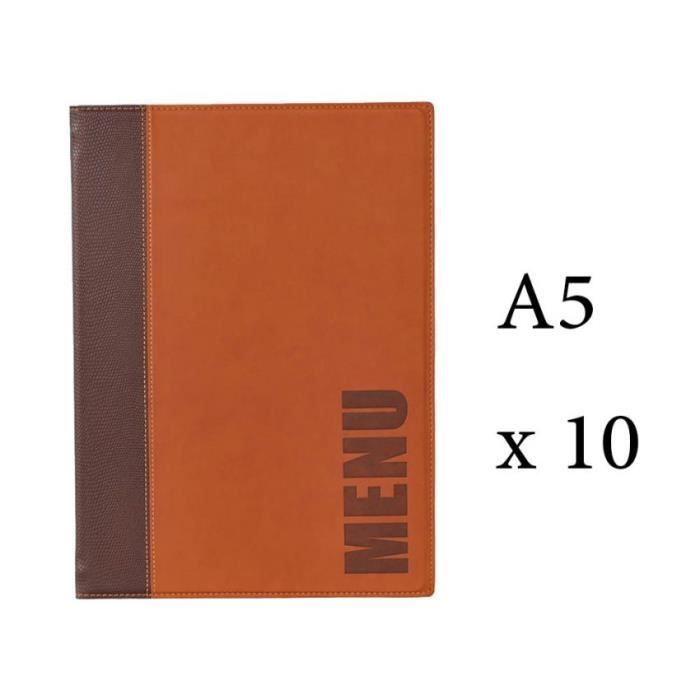 Lot 10 protège-menu Tendance format A5 couleur marron - Porte menu hôtel restaurant - Securit 6 + 2 (14 vues totales) Similicuir