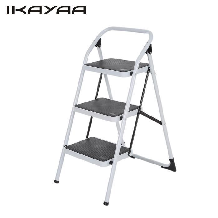 IKAYAA 3 marches Escabeau antidérapante pliable 150KG Capacité en Fer Multi-usage
