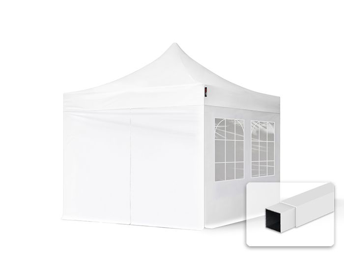 TOOLPORT Tente pliante 3x3 m - Acier, PES env. 300g/m², blanc, 4 côtés avec fenêtres, blanc