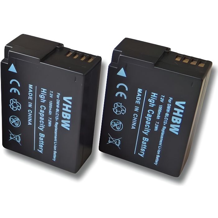 vhbw 2x Batteries compatible avec Panasonic Lumix DMC-FZ300, DMC-G5, DMC-G5K, DMC-G5W appareil photo, reflex numérique (1000mAh,