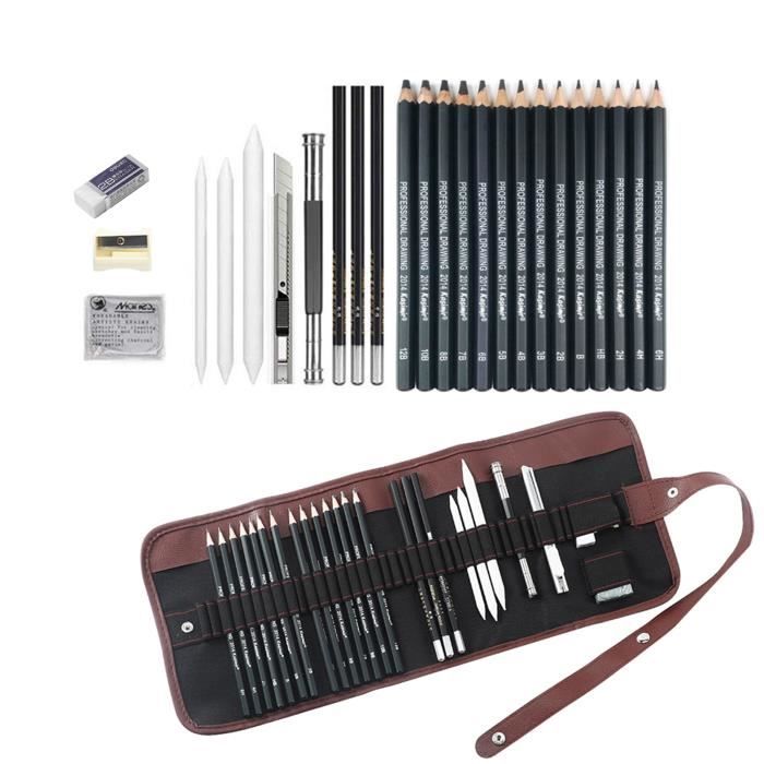 Ensemble de à Dessin, WEAMOLE 24pcs Crayon à Dessin Graphite pour Artiste Adulte Enfant inclus Crayons au Fusain, sac à Crayons en T