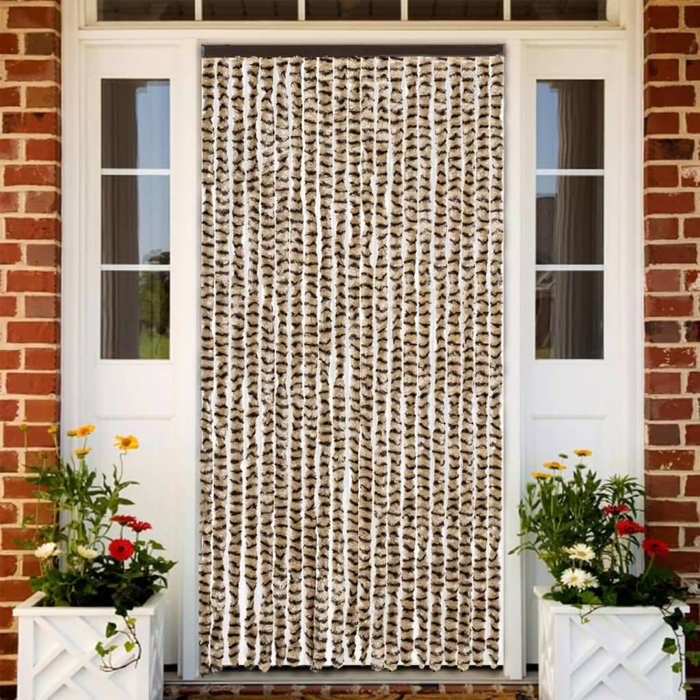vidaXL Rideau Anti-mouches Store Anti-insectes avec Crochet Rideau de Porte Longueur et Largeur Réglables Beige et Marron 377388
