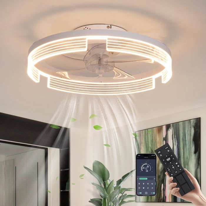 Ventilateur De Plafond Avec Lampe LED - 30W - 3 Vitesses - Télécommande - Température Lumière Réglable - Pour Petites Pièces - 8
