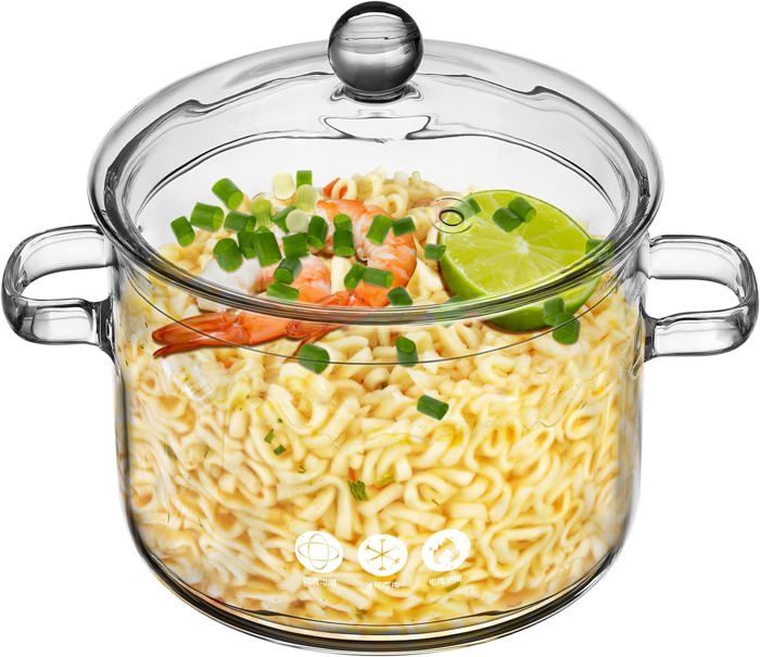 Casserole Transparente Avec Couvercle 1,9 L - En Verre Borosilicate Résistant - Pour Soupes, Pâtes
